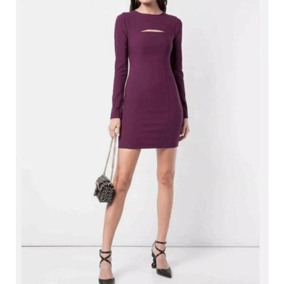 Likely Keller Long Sleeve Mini Dress Purple Plum Bodycon Sheath Cutout Size 4 - Picture 1 of 14